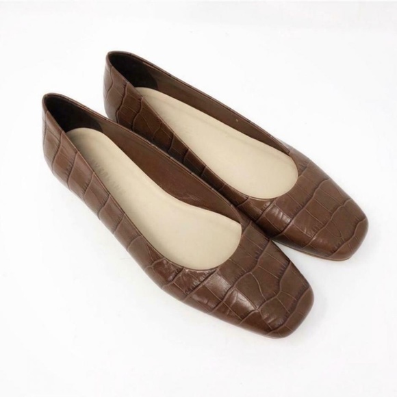 Everlane Shoes - Everlane Toe Flat Leather Brown Crocodile Print Square Women's Sz 11 US❤️